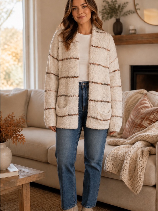 Altar'd State Jackets & Blazers - Altar'd State Cream Cardigan with Brown Stripe Detail